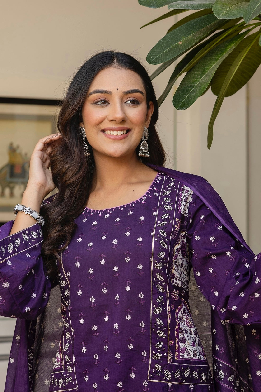 Purple Pakistani Kurta Set with Palazzo and Dupatta