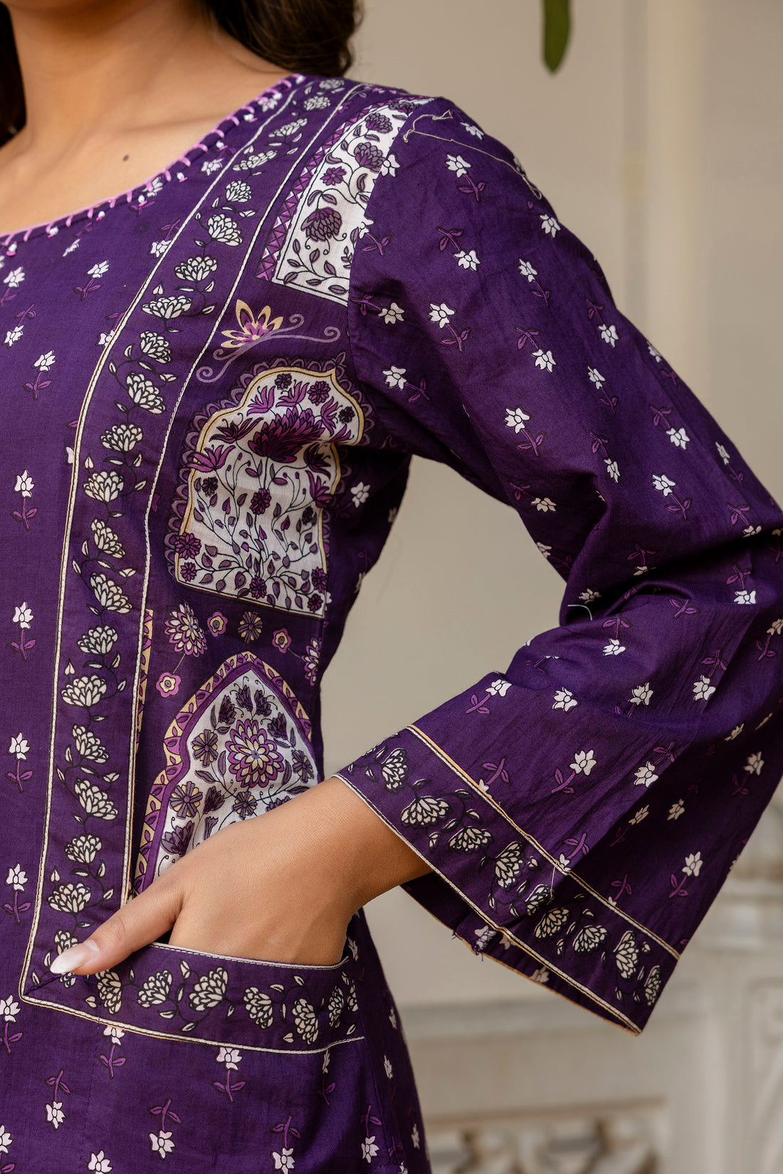 Purple Pakistani Kurta Set with Palazzo and Dupatta