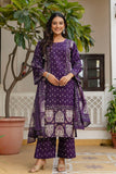 Purple Pakistani Kurta Set with Palazzo and Dupatta