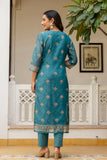 Teal Chanderi with Lining Kurta Set with Trousers and Dupatta