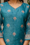 Teal Chanderi with Lining Kurta Set with Trousers and Dupatta