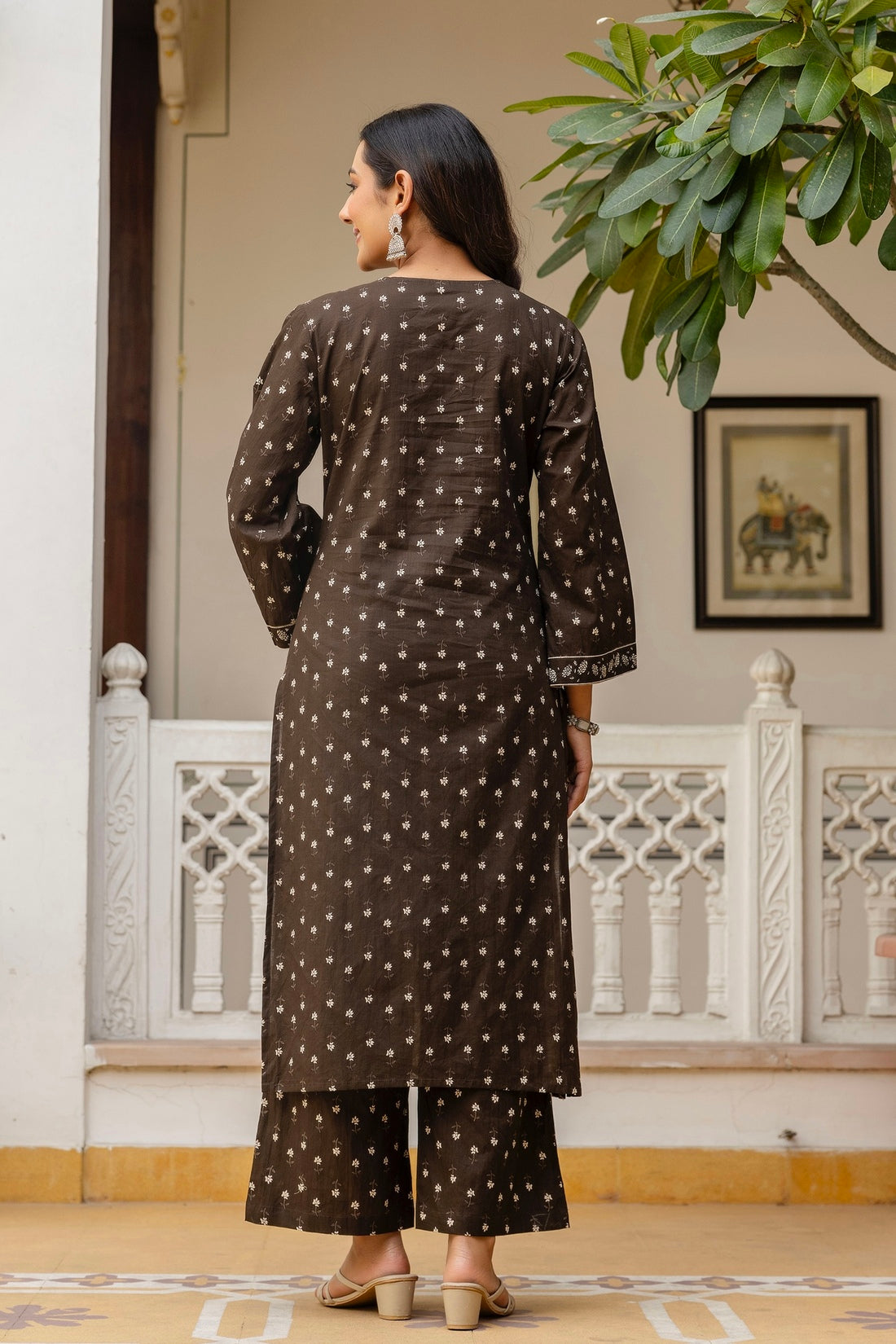 Brown Pakistani Kurta Set with Palazzo and Dupatta