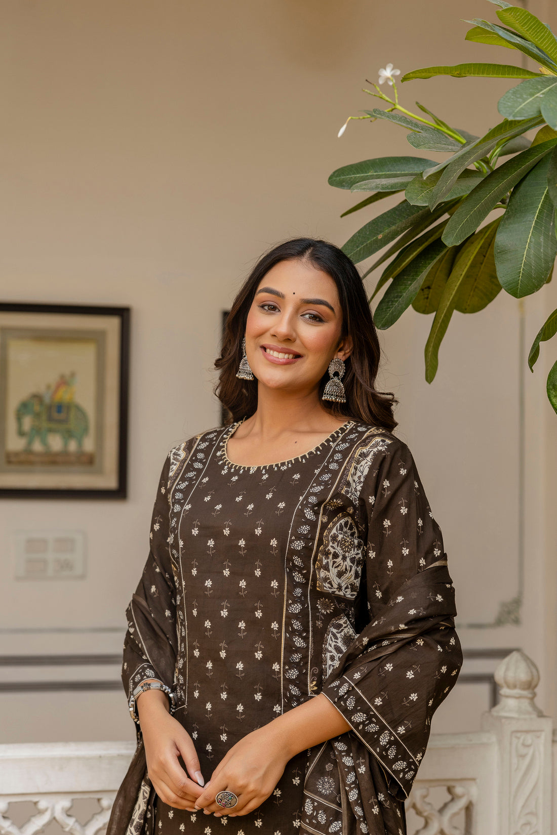 Brown Pakistani Kurta Set with Palazzo and Dupatta