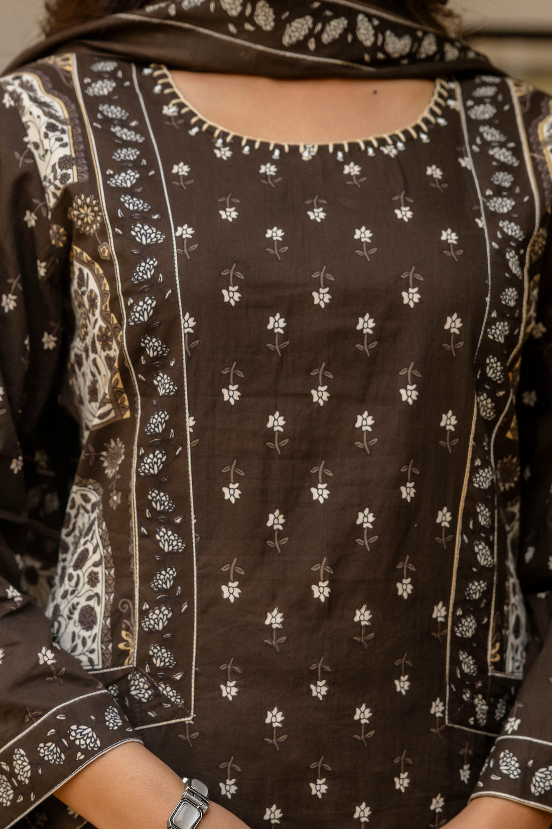 Brown Pakistani Kurta Set with Palazzo and Dupatta