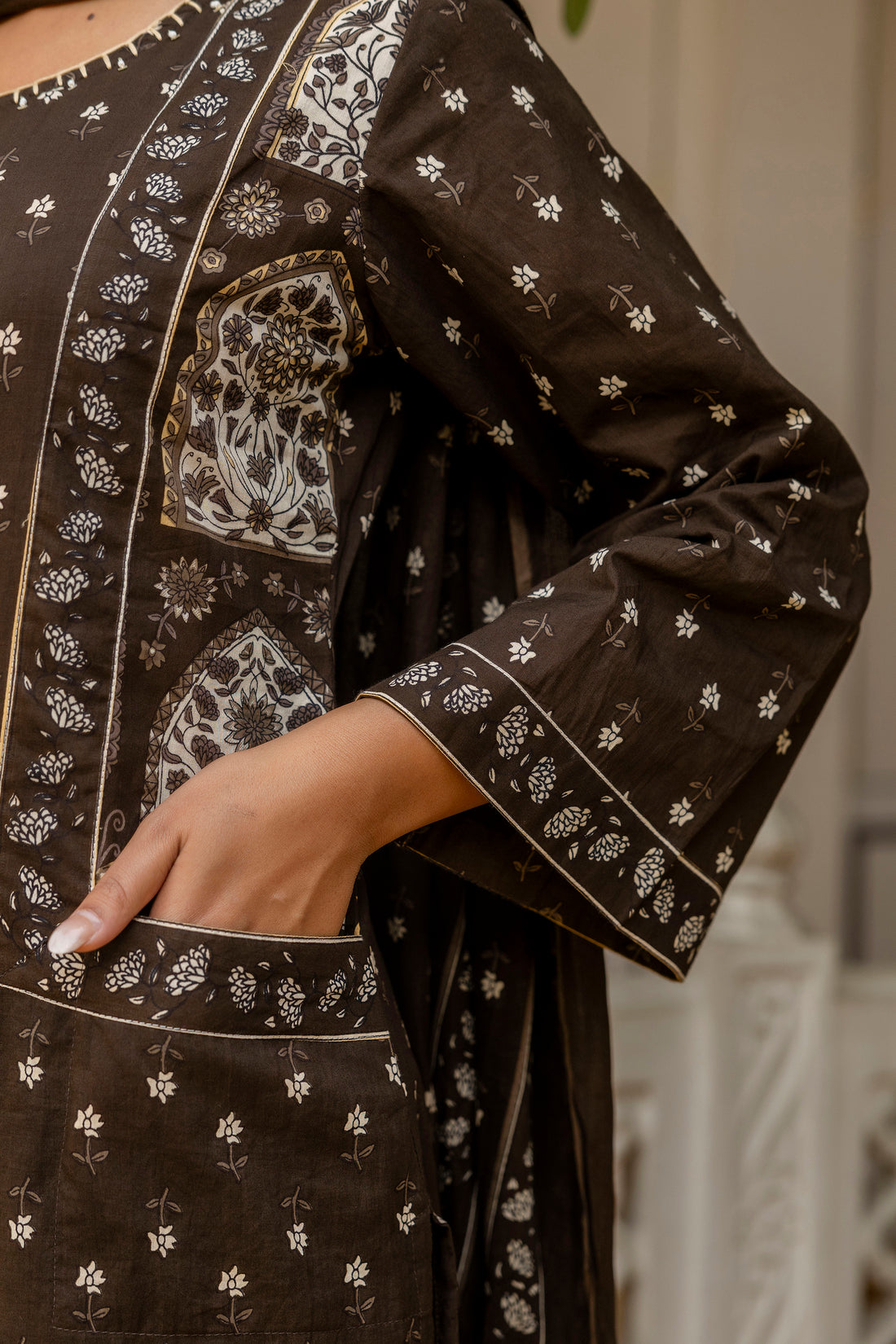 Brown Pakistani Kurta Set with Palazzo and Dupatta
