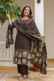 Brown Pakistani Kurta Set with Palazzo and Dupatta