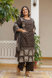 Brown Pakistani Kurta Set with Palazzo and Dupatta