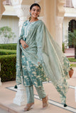Aanya - Sage Green Pure Cotton Printed Kurta Set with Dupatta