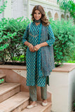 Urvi - Teal Motif Printed Cotton Kurta Set with Dupatta