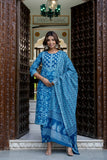 Blue Cotton kurta Set For women