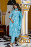 Bhumi - Sky Blue Printed Cotton Kurta Set with Dupatta