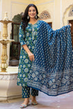 Lucia - Deep Blue Katha Work Cotton Kurta Set with Dupatta