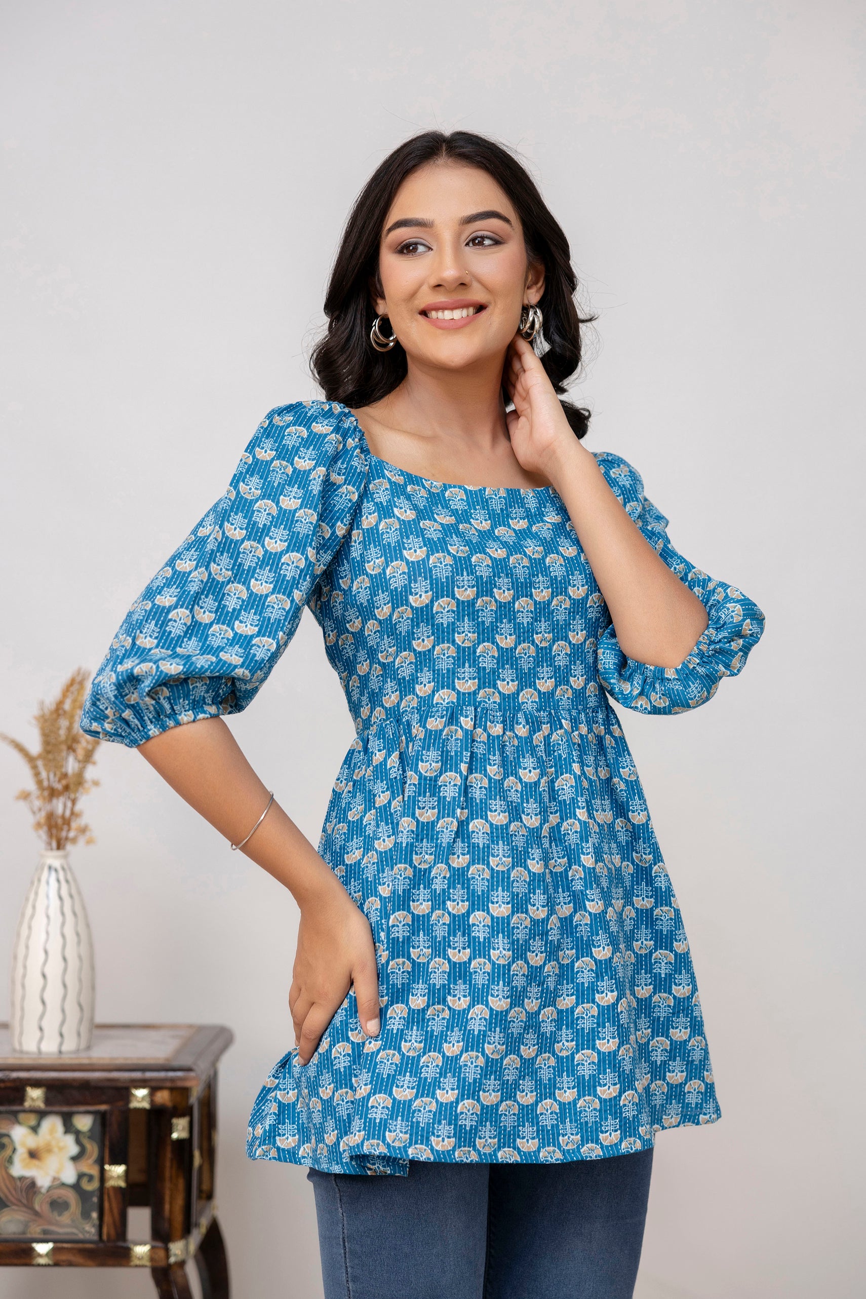 Blue Cotton Top For Women