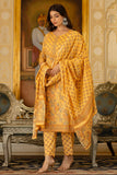 Suhani - Mustard Yellow Floral Printed Cotton Kurta Set with Dupatta