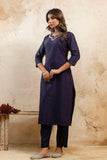 Asha - Navy Blue Embellished Silk Kurta
