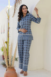 Vega - Blue Lace Details Shirt with Wide Pants Coord Set