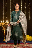 Adhira - Green Printed Festive Silk Kurta Set with Dupatta