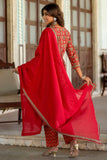 Vidya - Red Traditional Printed Cotton Kurta Set with Dupatta