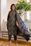 DIVYA - Green and Blue Printed Cotton Kurta Set with Trouser and Dupatta