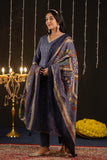 Janvi - Blue Printed Festive Silk Kurta Set with Dupatta