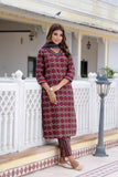 TARA - Maroon Motif Printed Kurta Set with Trouser and Dupatta