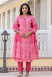 Nia -Pink Bandhej Print Festive Cotton Kurta Set with Dupatta