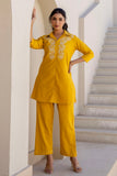 Amaris - Yellow Cotton Flex Solid Embroidered Coord Set