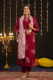 Vaani - Maroon Printed Festive Silk Kurta Set with Dupatta