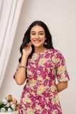 Maeve - Purple Printed Cotton A-line Kurta with Pants