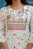 Off White and Green Cotton Lined Kurta Set with Trousers and Dupatta