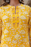 Yellow Plackett Design Cotton Kurta Set with Trousers and Dupatta