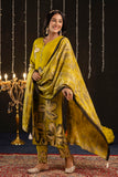 Vaibhavi - Yellow Floral Printed Festive Silk Kurta Set with Dupatta