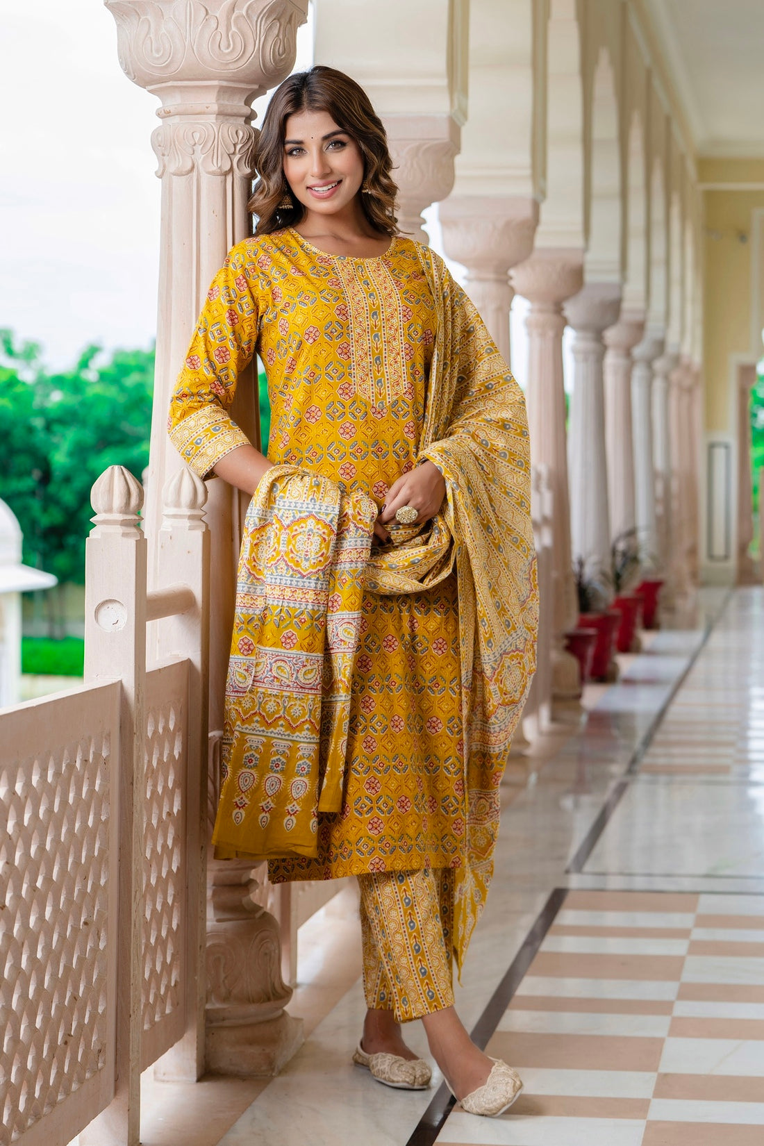 Yellow cotton kurta sets