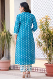 Tamaya - Blue and White Threadwork Design Cotton Kurta Set