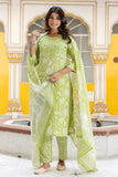 Pihu - Green Yoke Design Printed Cotton Kurta Set with Dupatta