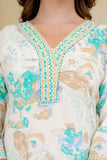 Green Abstract Print Cotton Kurta Set with Trousers and Dupatta