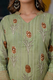 Mehar - Green Collar Neck Cotton Kurta set with Dupatta