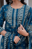 VEDA - Deep Blue Yoke Design Kurta Set with Trouser and Dupatta