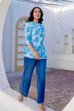 Arden - Blue Tropical Print Cotton Short Kurti