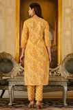 Suhani - Mustard Yellow Floral Printed Cotton Kurta Set with Dupatta