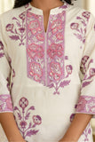 Purple Motif Print Plackett Highlight Lined Kurta Set with Trousers and Dupatta