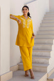 Amaris - Yellow Cotton Flex Solid Embroidered Coord Set