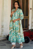 Vanya - Green Floral Printed Collar Neck Anarkali Suit Set with Dupatta
