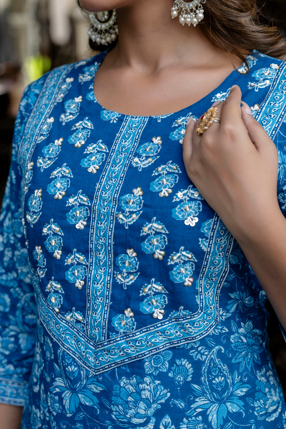 Blue Cotton kurta Set For women