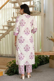 Purple Motif Print Plackett Highlight Lined Kurta Set with Trousers and Dupatta