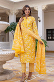 Yellow Plackett Design Cotton Kurta Set with Trousers and Dupatta