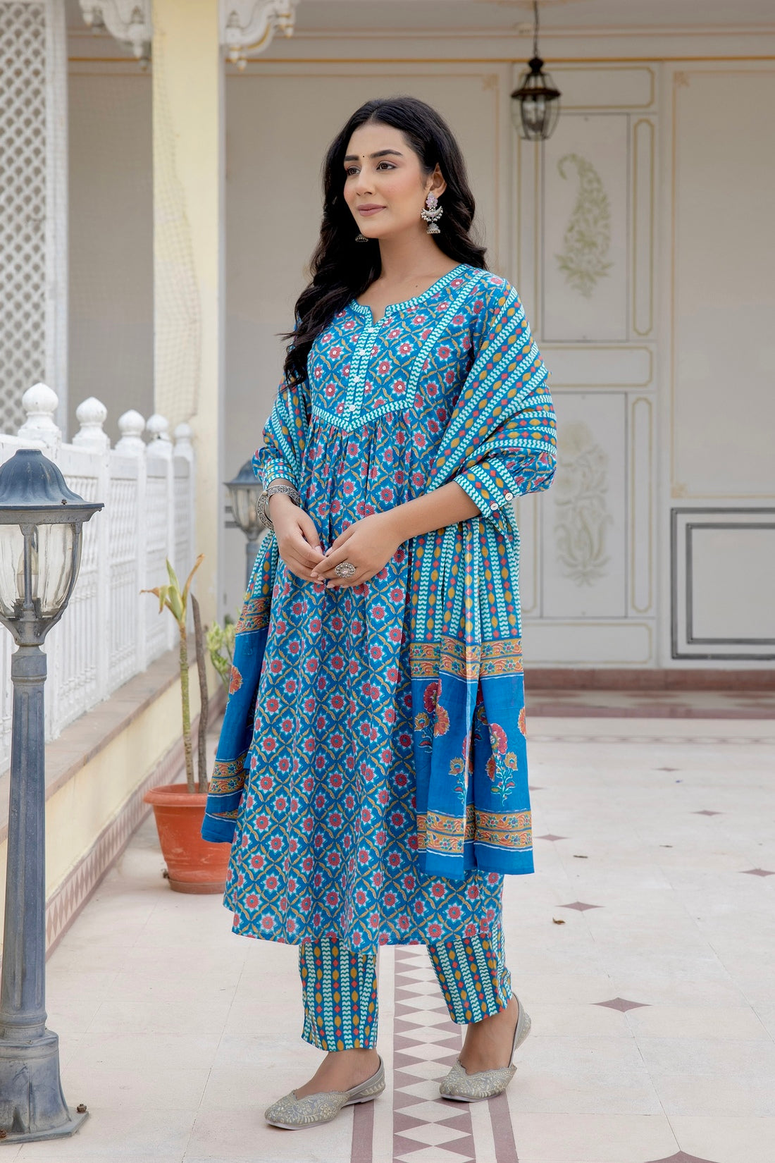 Blue Cotton kurta Set For women