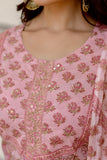 Kusha - Pink Floral Printed Cotton Kurta Set with Dupatta