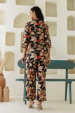 Sarina - Brown Floral Printed Lace Detail Kurti with Wide Pants Coord Set