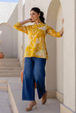 Vesper - Yellow Tropical Print Cotton Short Kurti